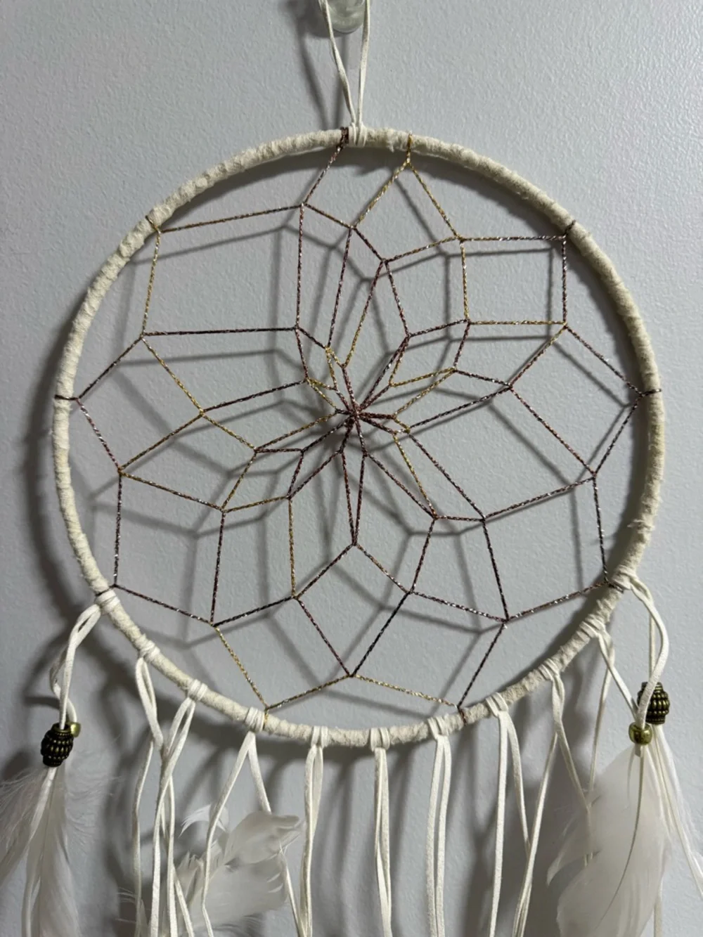 White Feather Dreamcatcher Wall Hanging - Neutral Home Wall Decor